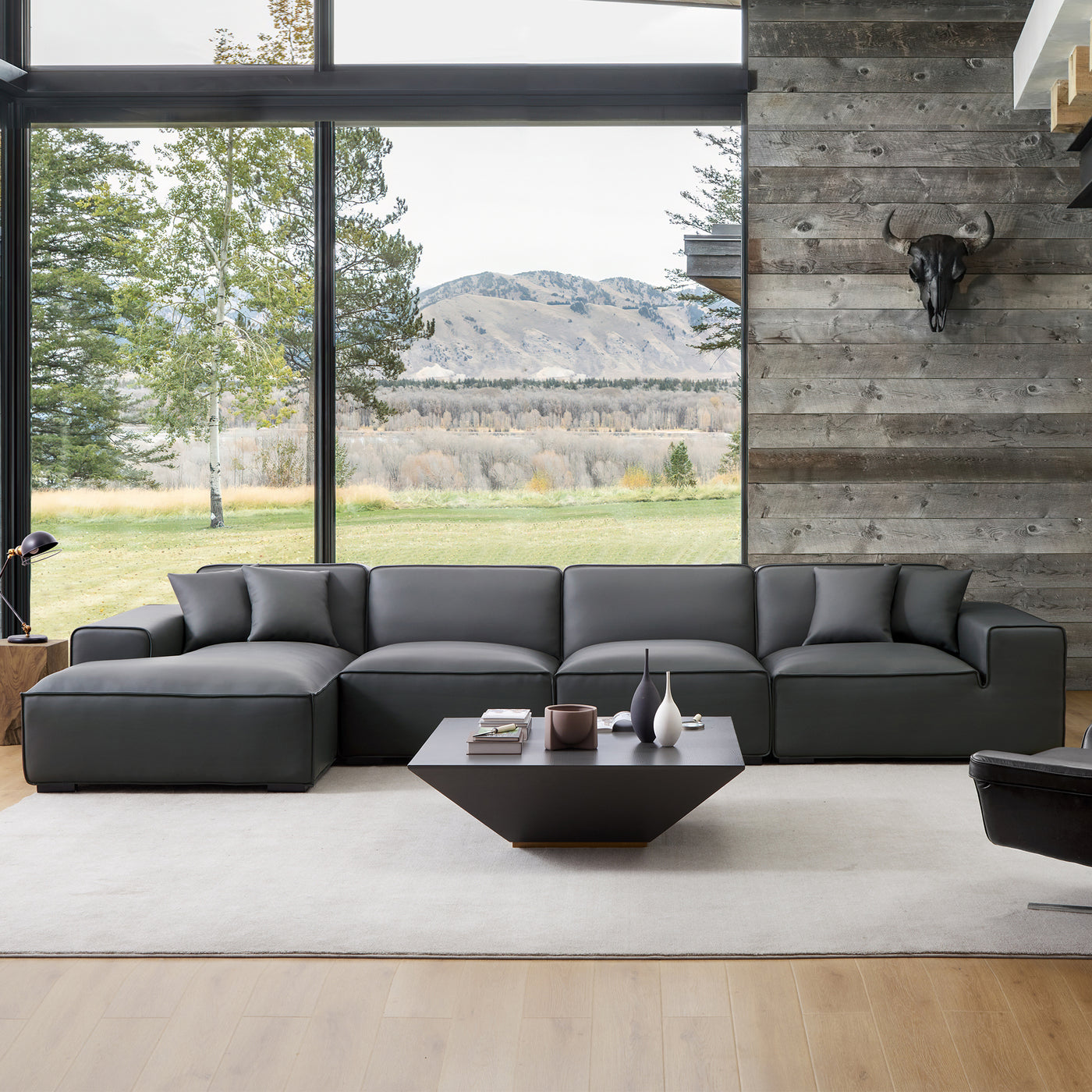 Domus Modular Dark Gray Leather Sectional Sofa-Dark Gray