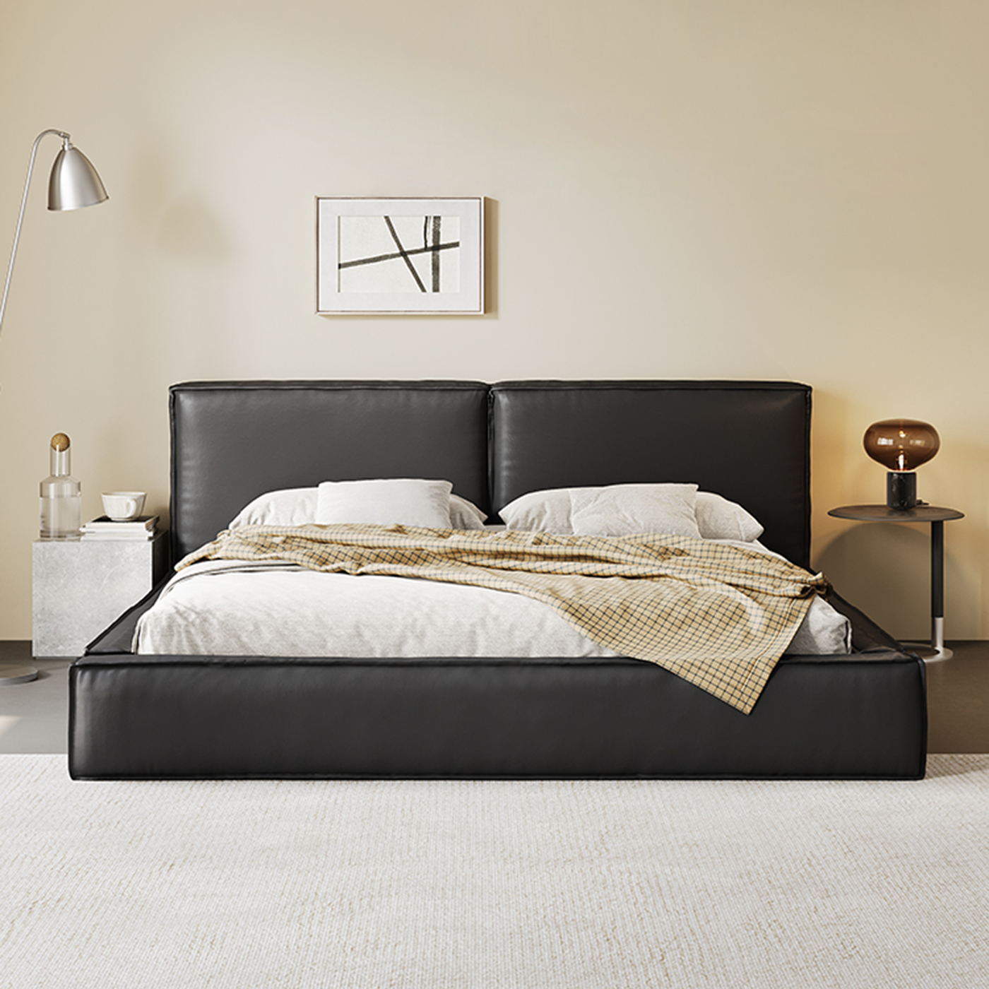 BlockSense Modern Leather Bed