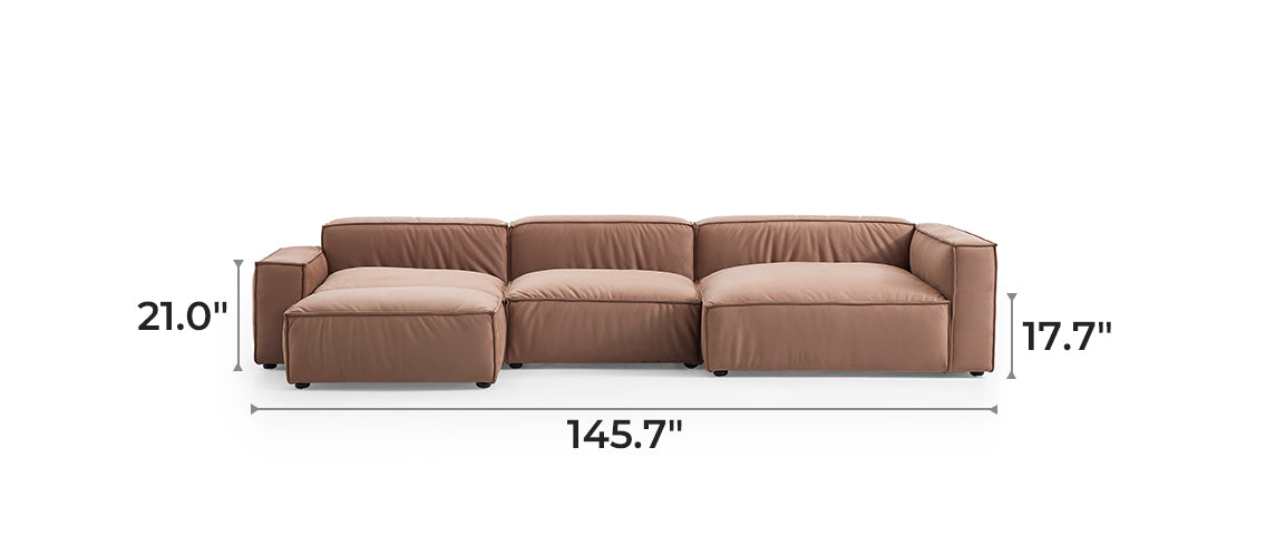 Luxury Minimalist Brown Fabric Sectional and Ottoman