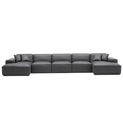 Domus Modular Beige Leather Double Chaise Sectional-Dark Gray-192.9″