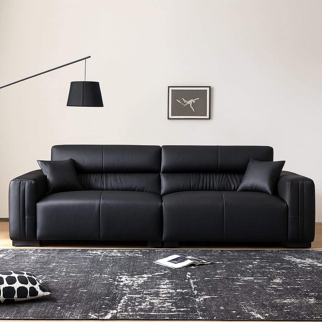 Noir Luxe Black Genuine Leather Sofa