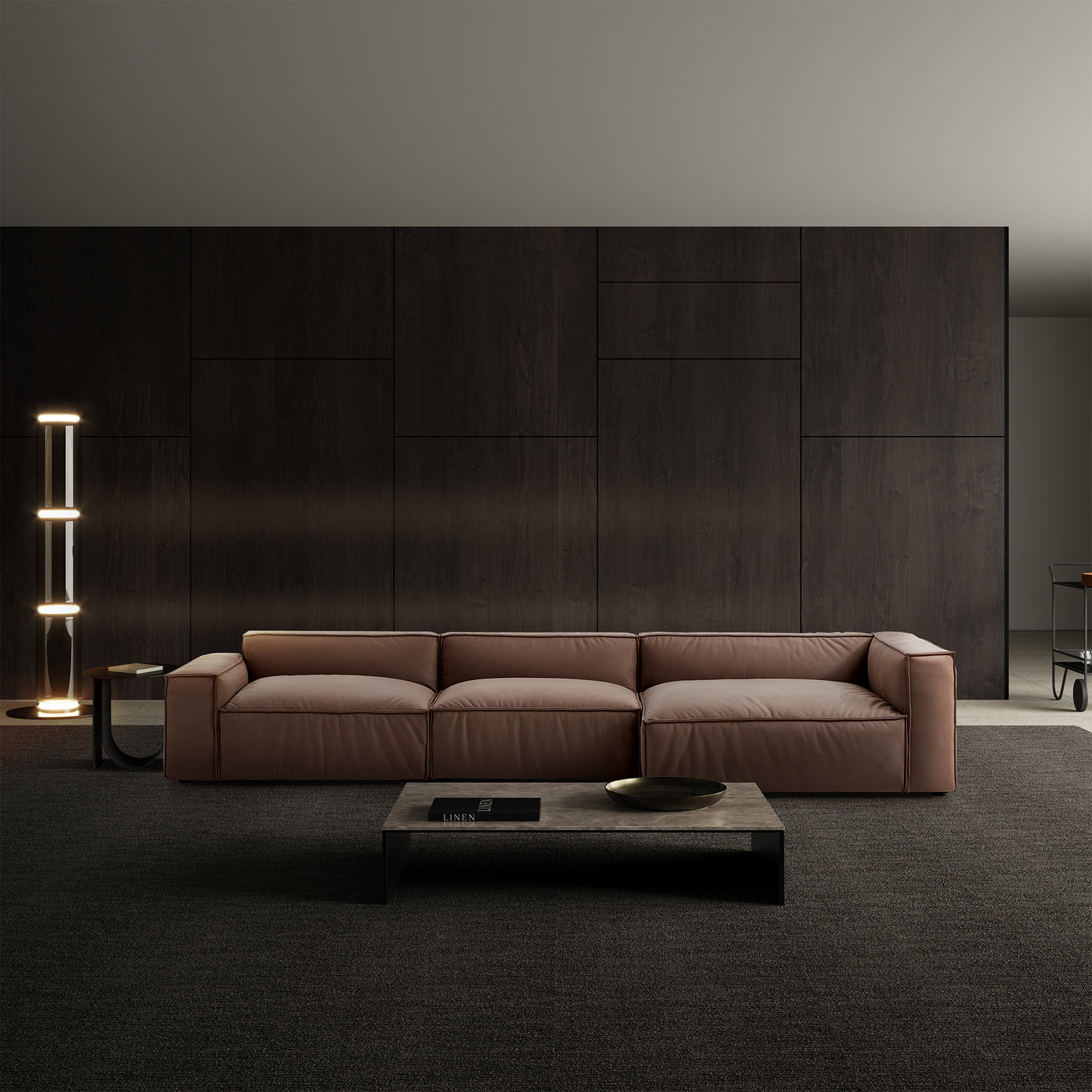 Luxury Minimalist Brown Fabric Sectional-Brown