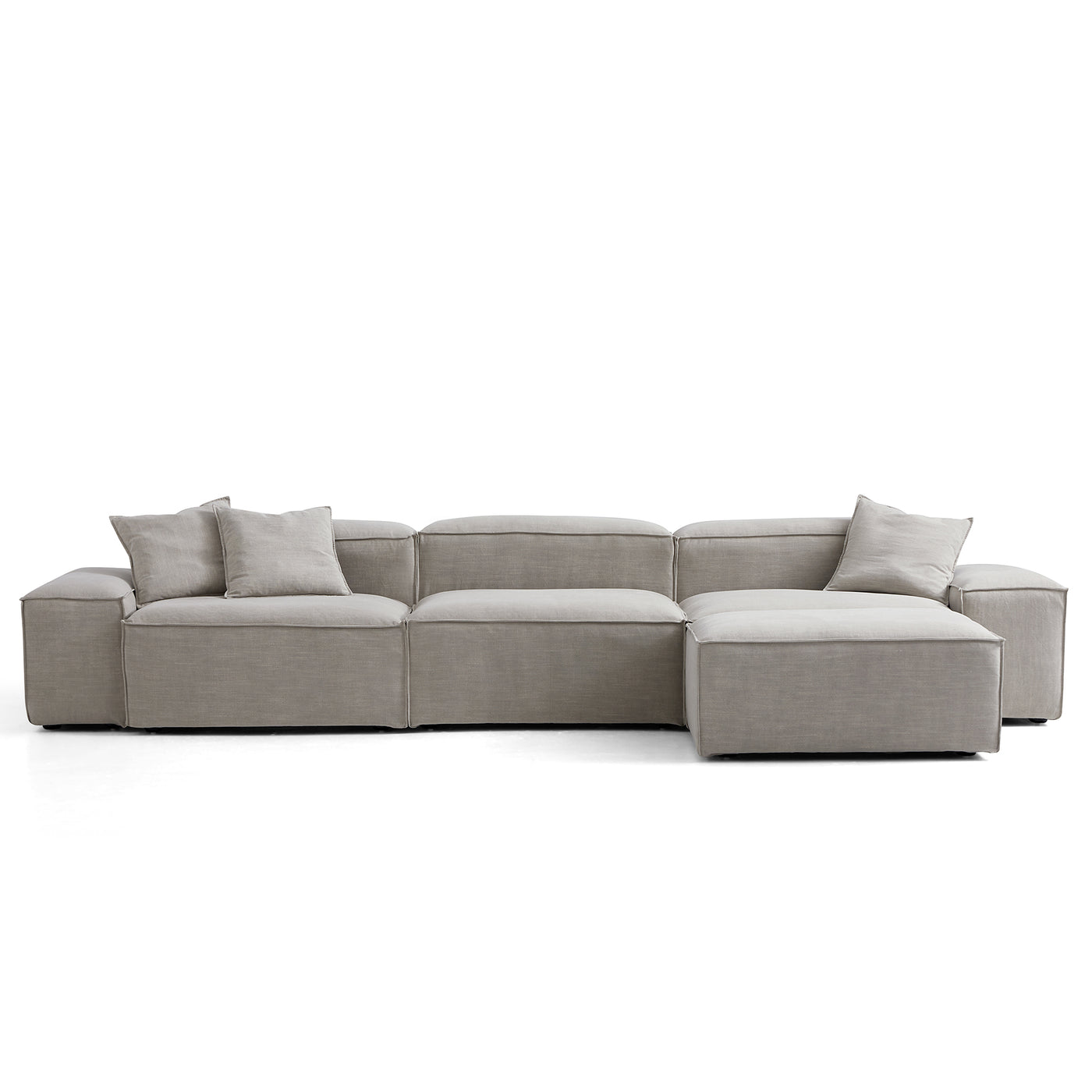 Freedom Modular New Gray Sofa with Ottoman-Sand-143.7"-Low