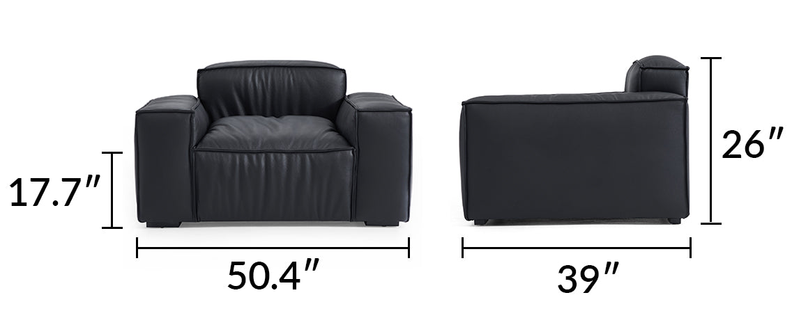 Luxury Minimalist Black Leather Sectional Set