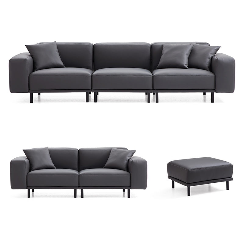 Noble Dark Gray Leather Sofa Set and Ottoman-Dark Gray-121.3″
