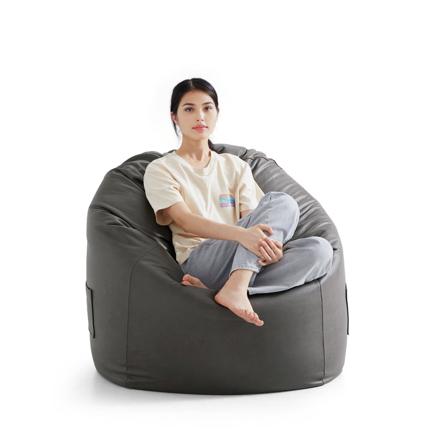 Litton Gray Leathaire Bean Bag-Gray