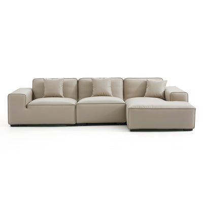 Domus Modular Khaki Leather Sectional Sofa-Beige-126.0"-Facing Right