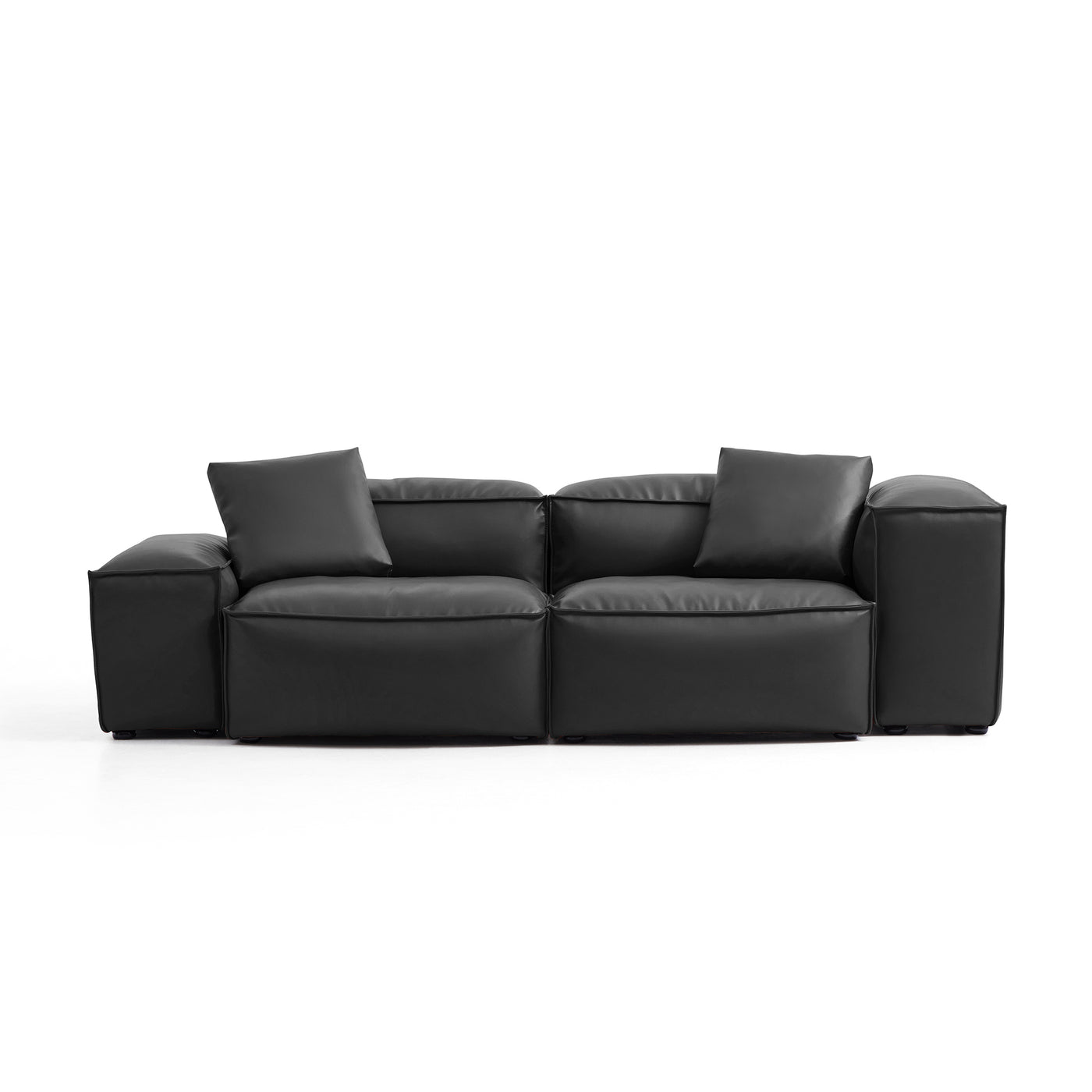 Flex Modular Black Genuine Leather Sofa-Black-105.5"-Low & High