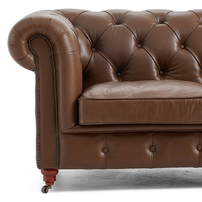 Durango Chesterfield Top Grain Leather Tufted Sofa-Brown