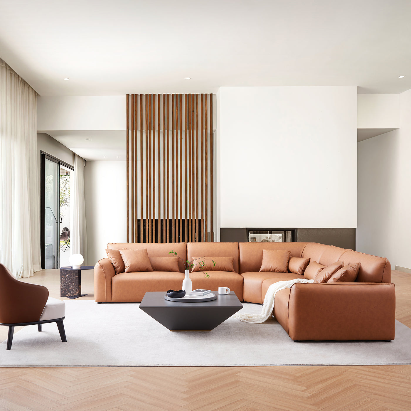 Milano Moda Minimalist Brown Corner Sofa-Brown