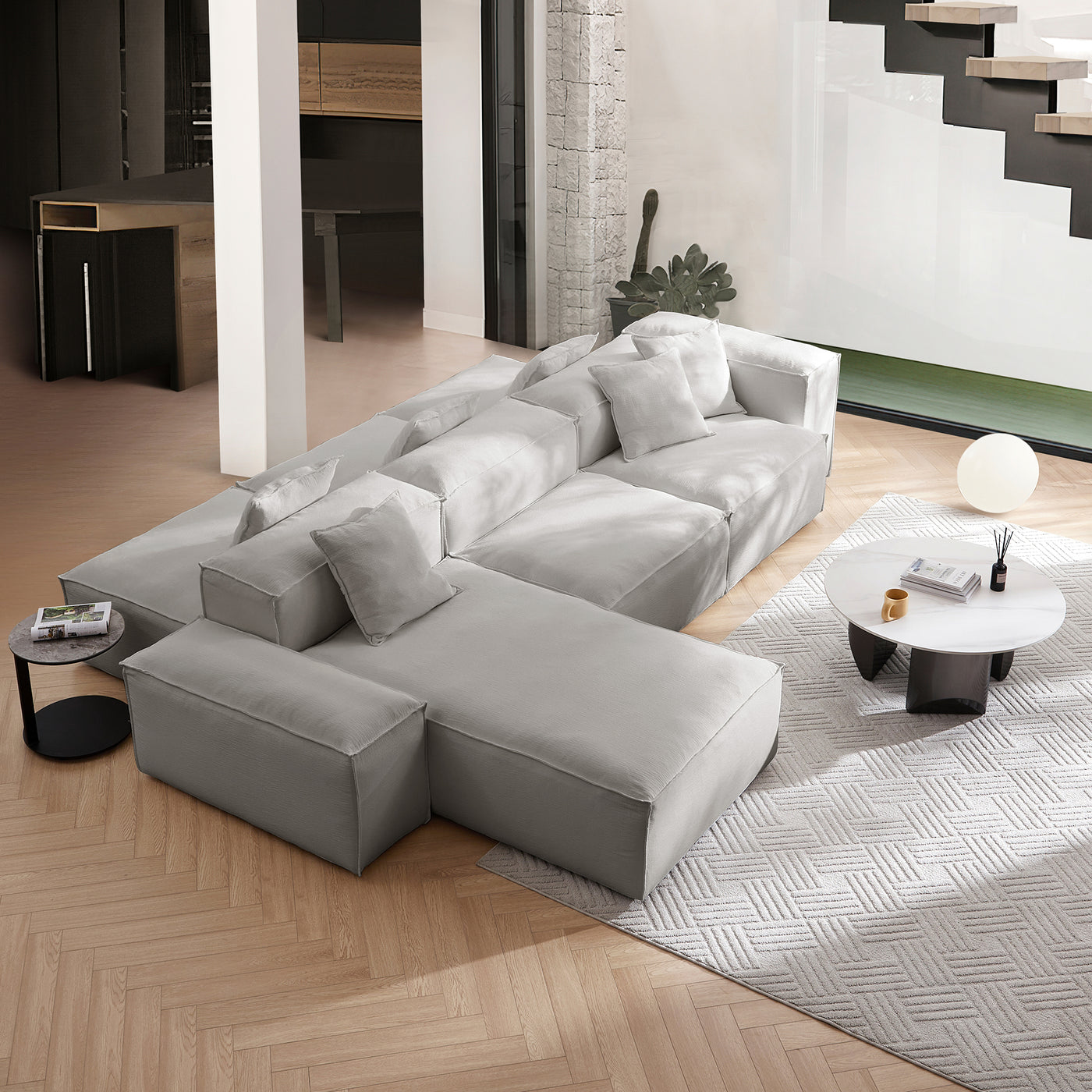 Freedom Modular Khaki Double Sided Sectional Sofa-Gray