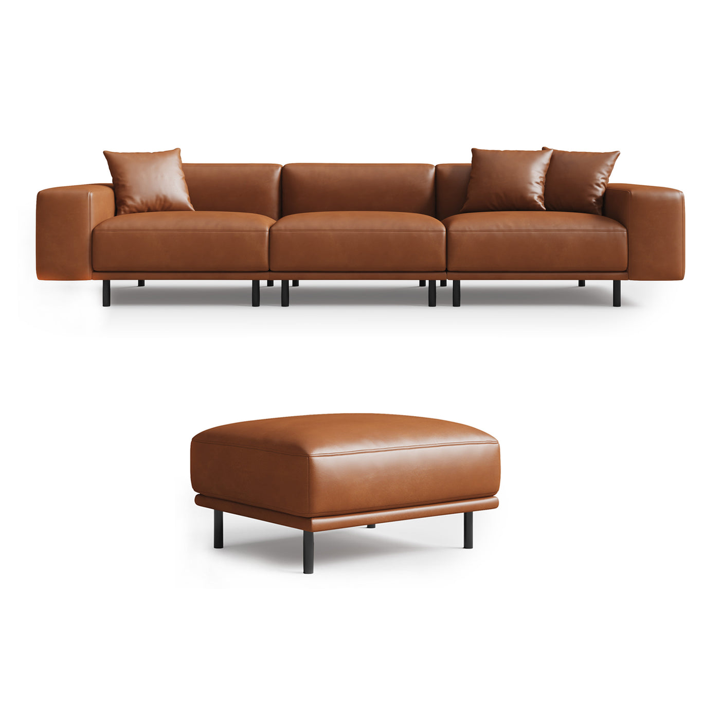 Noble Dark Gray Leather Sofa with Ottoman