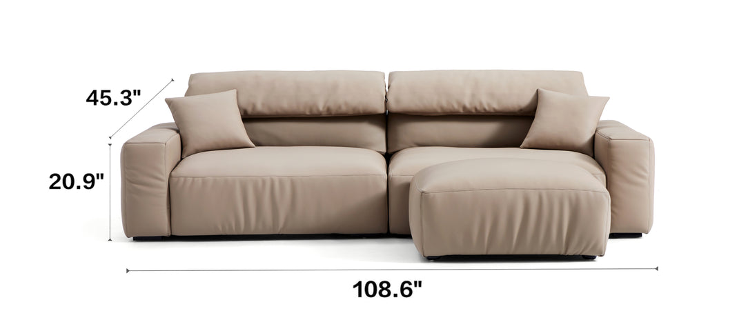 Chestnut Khaki Leather Sofa and Ottoman