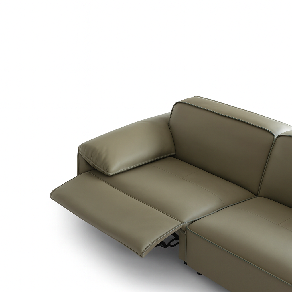 Elara Top Grain Leather Power Recliner Sofa-Olive