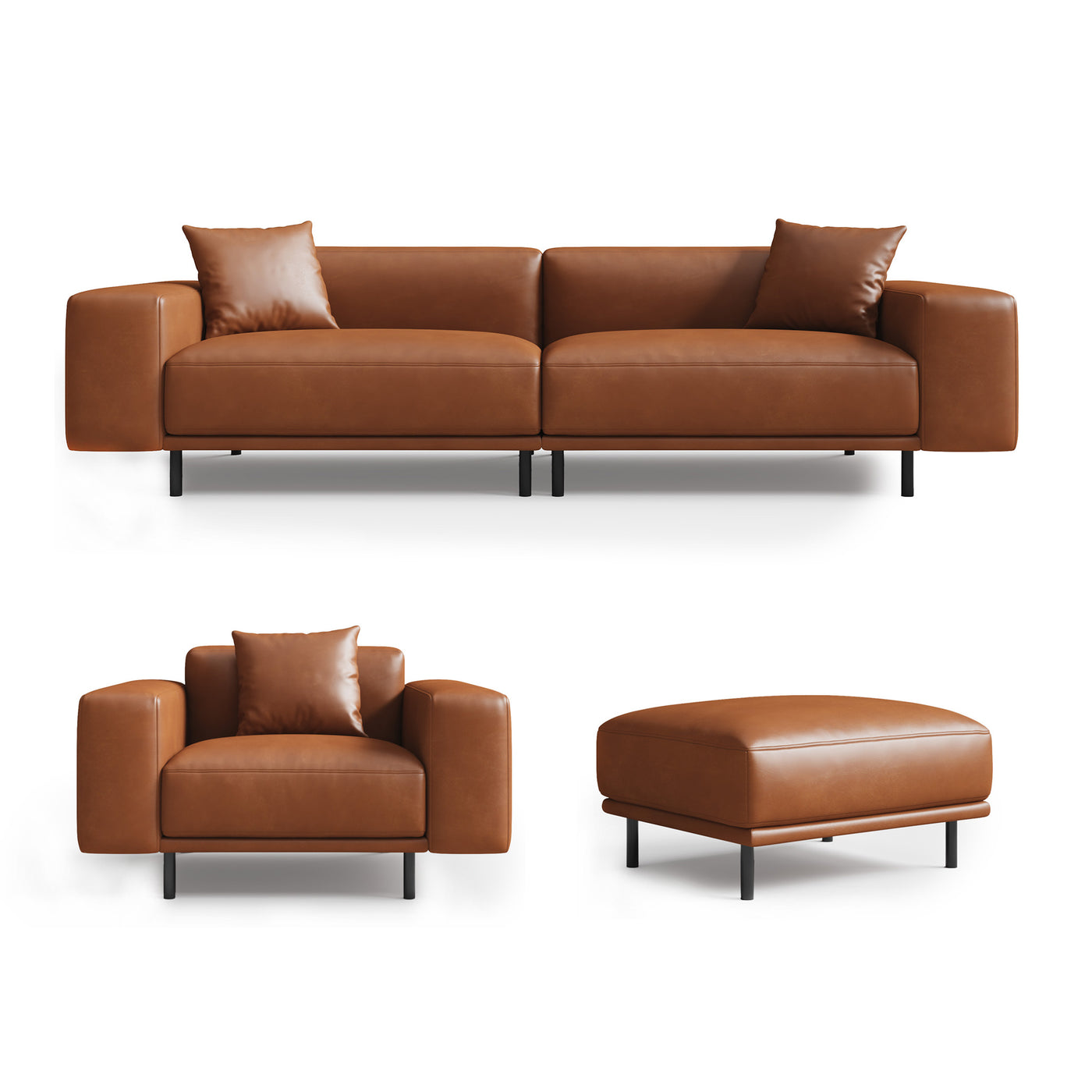 Noble Beige Leather Sofa and Ottoman