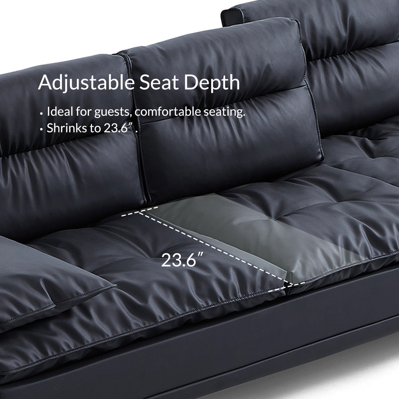 Lewis Adjustable Backrest Ultra Wide Leather Sofa-Black