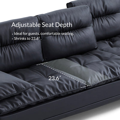 Lewis Adjustable Backrest Ultra Wide Leather Sofa-Black