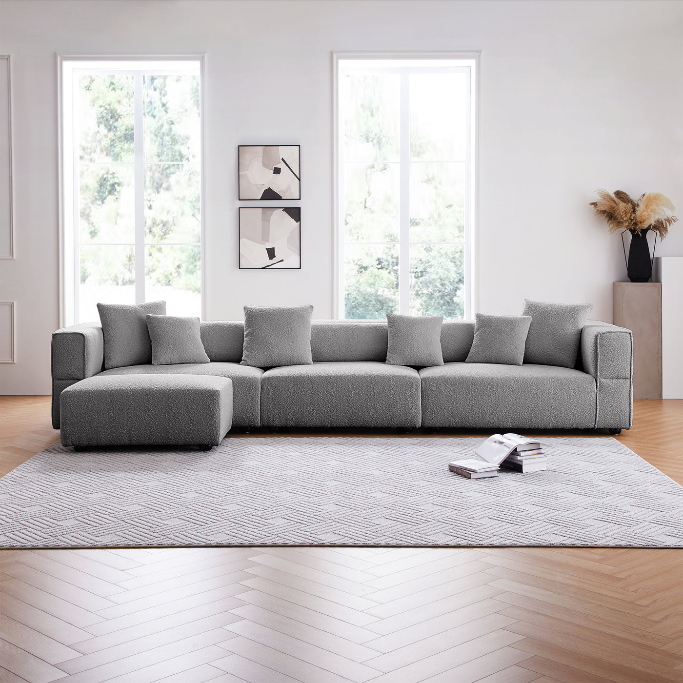 Nordic Modern Gray Sofa with Ottoman-Gray