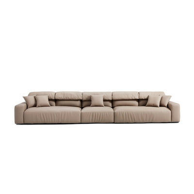 Chestnut Khaki Leather Sofa-Khaki-177.9"