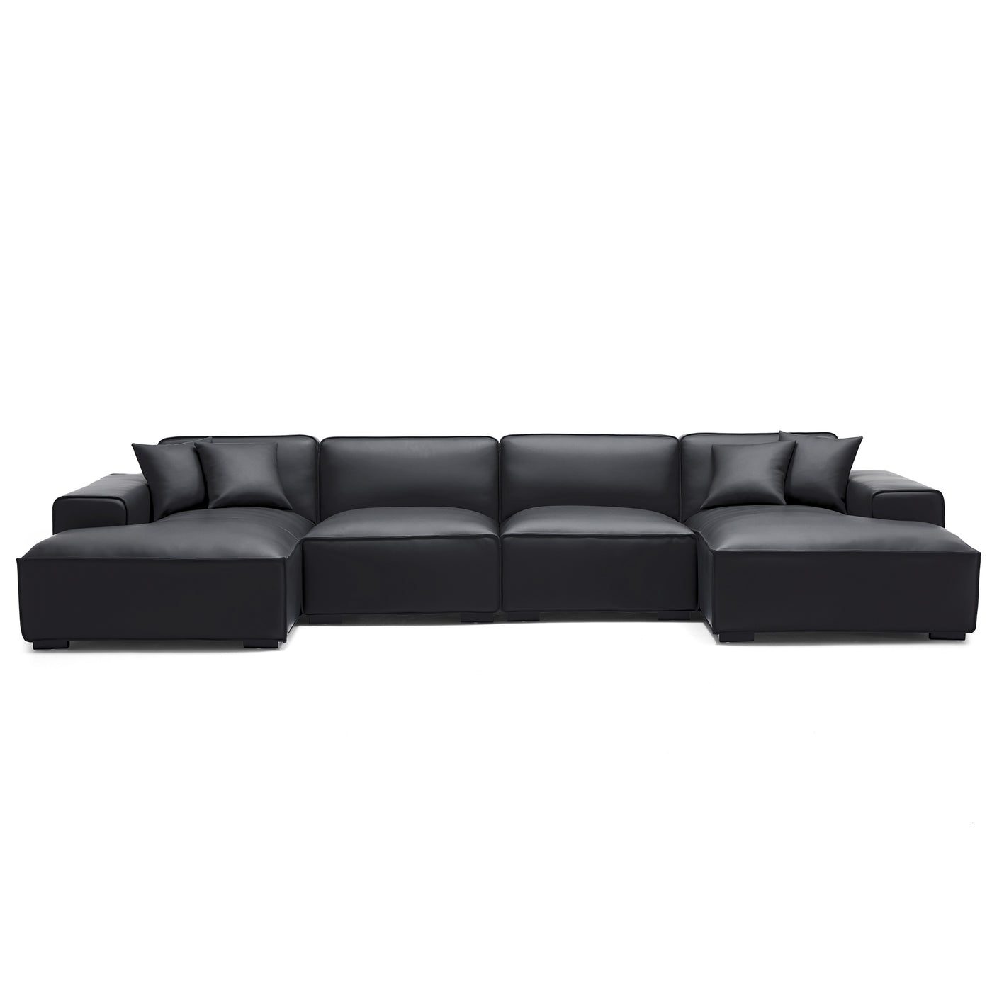 Domus Modular Brown Leather Double Chaise Sectional-Black-157.5″