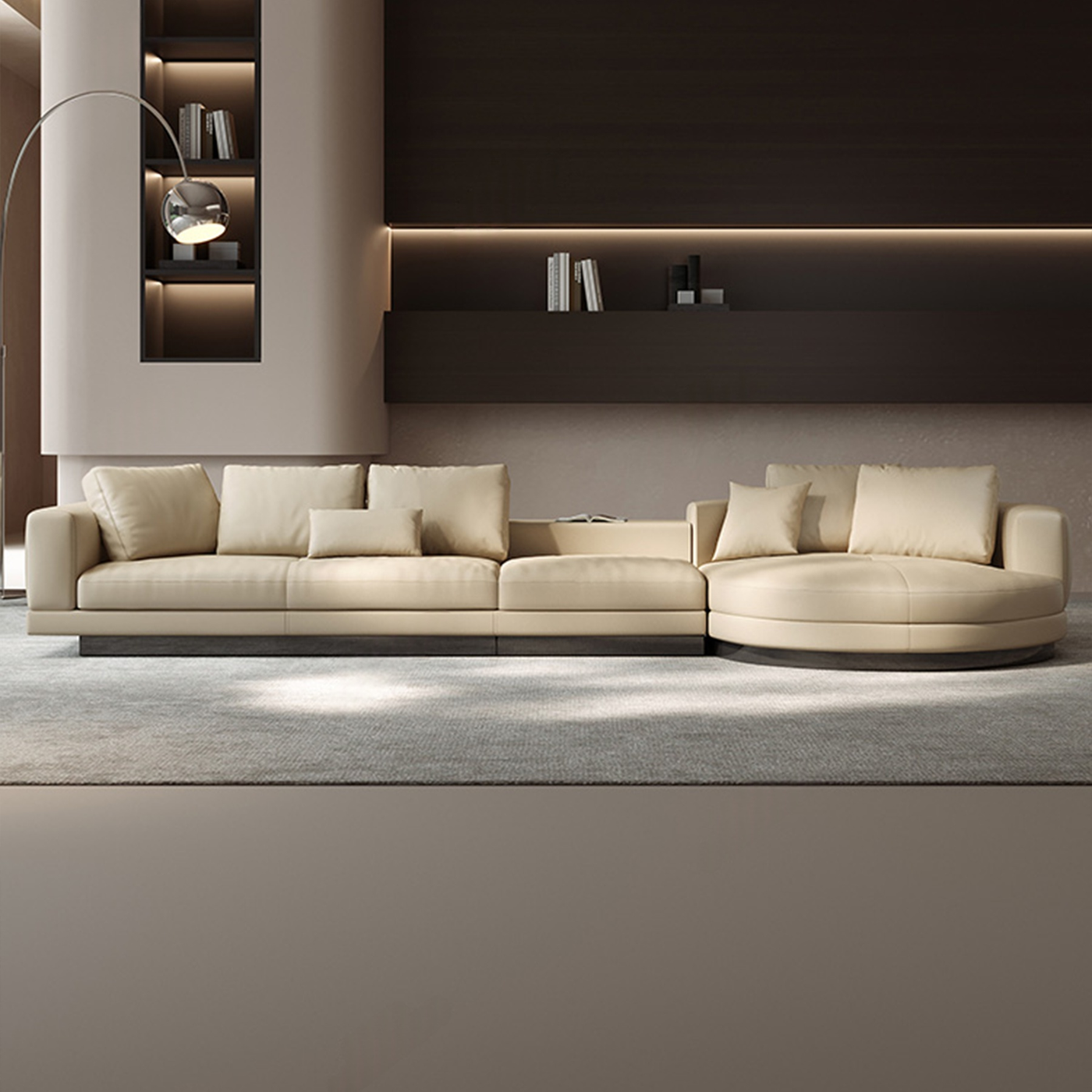 Orion Leather Round Chaise Sectional Sofa