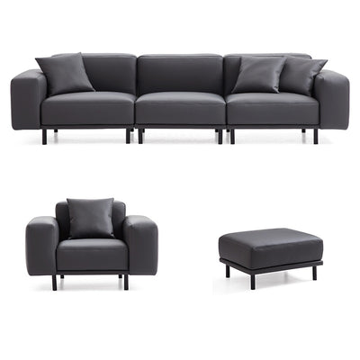 Noble Dark Gray Leather Sofa And Ottoman-Dark Gray-121.3″
