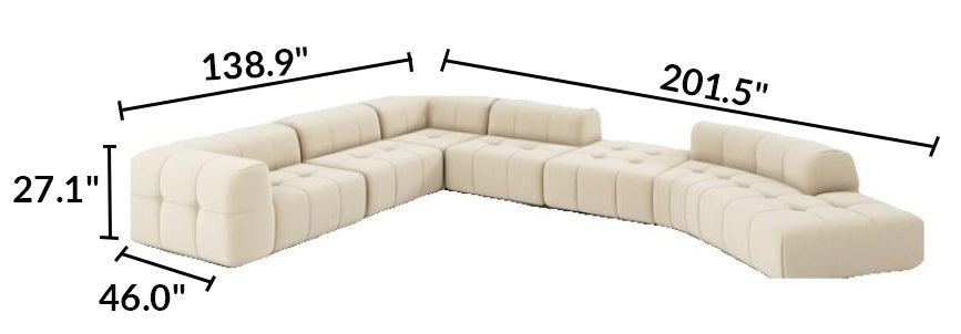 Almond Cream Curved Sectional Sofa