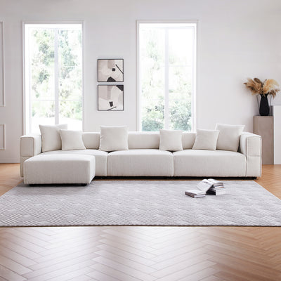 Nordic Modern Creamy Sofa with Ottoman-White