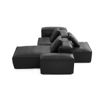 Flex Modular Black Genuine Leather Double Sided Sectional-Black-105.5"-Low & High