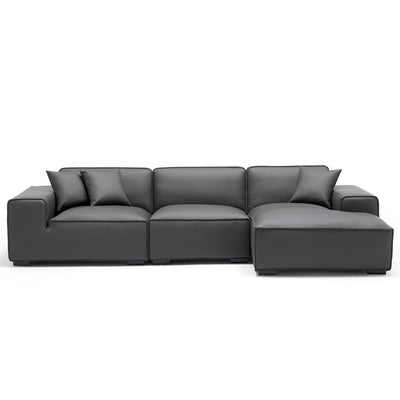 Domus Modular Beige Leather Sectional Sofa-Dark Gray-126.0"-Facing Right