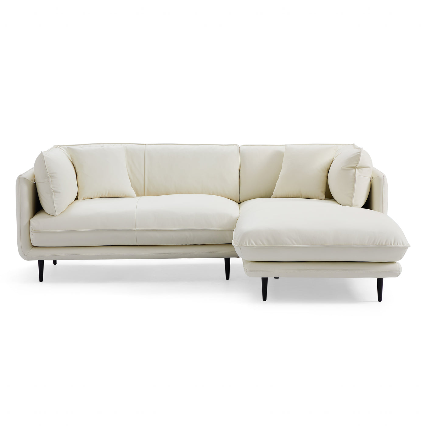 Vanilla White Leather Sectional-White-89.8″-Facing Right