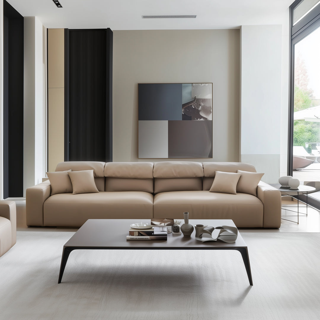 Chestnut Khaki Leather Sofa-Khaki