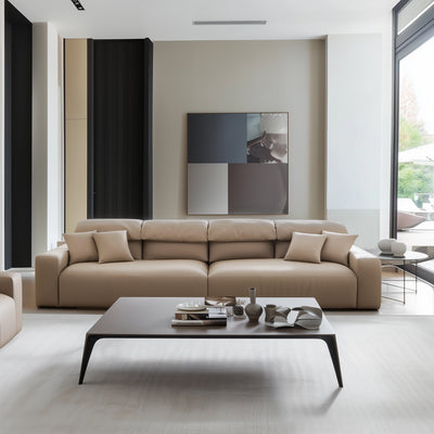 Chestnut Khaki Leather Sofa-Khaki