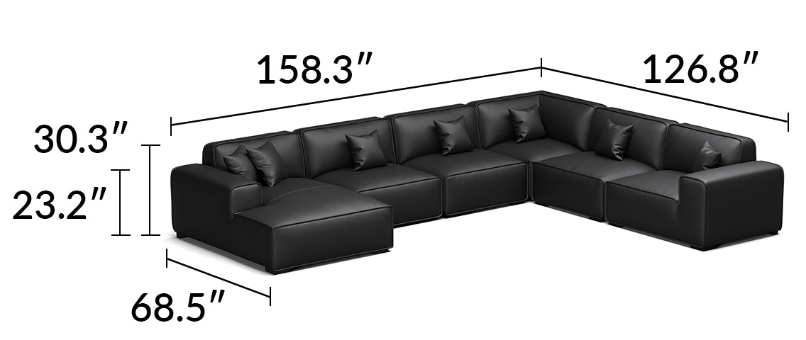 Domus Modular Black Leather U-Shaped Sectional