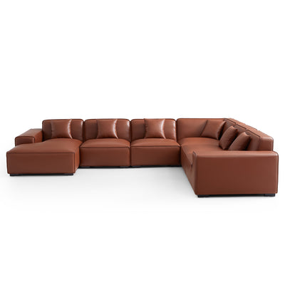 Domus Modular Beige Leather U Shaped Sectional-Brown-Facing Left