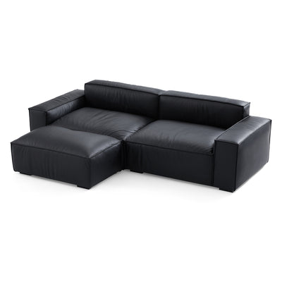 Luxury Minimalist Leather Black Sofa and Ottoman-Black-100.8"