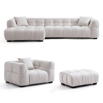Boba Cream Leathaire Sectional Set-White-118.1″-Facing Left