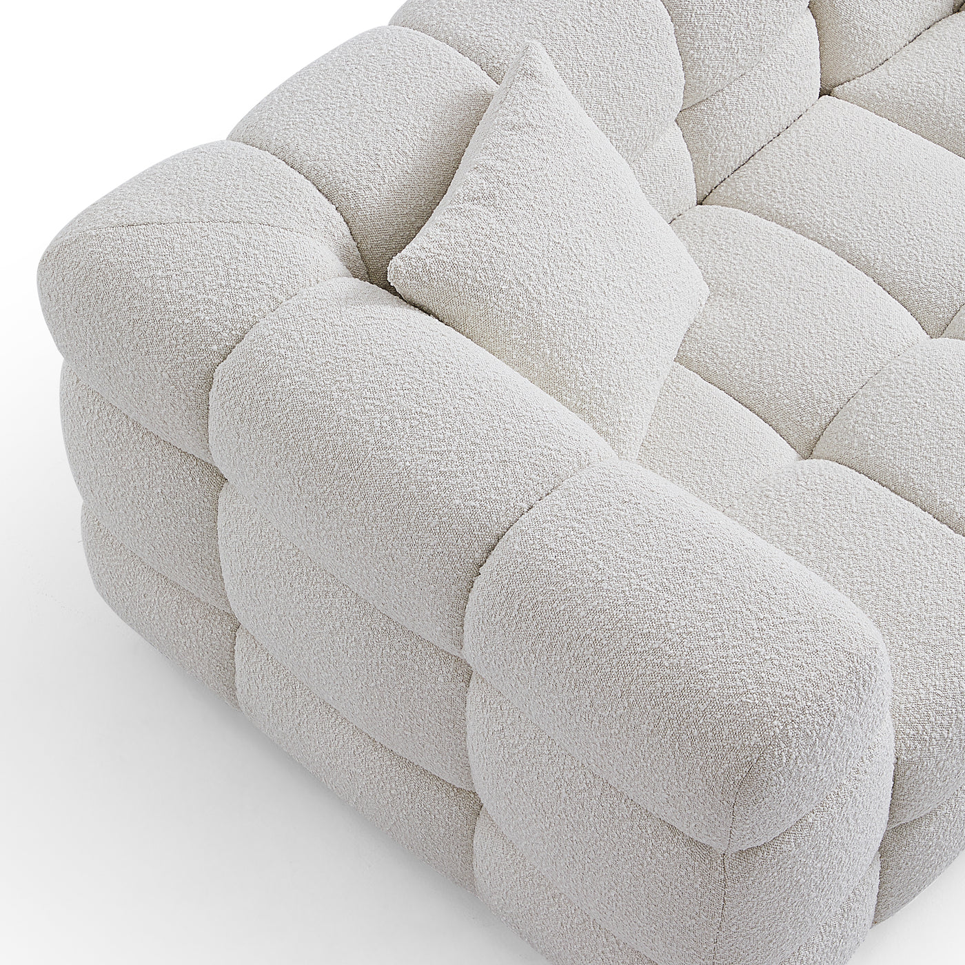 Cushy Cream Boucle Fabric Tufted Sofa-White