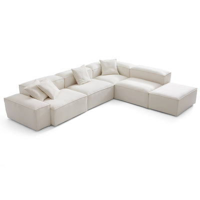 Freedom Modular Beige L Shaped Sectional and Ottoman-Beige-143.7"-Low