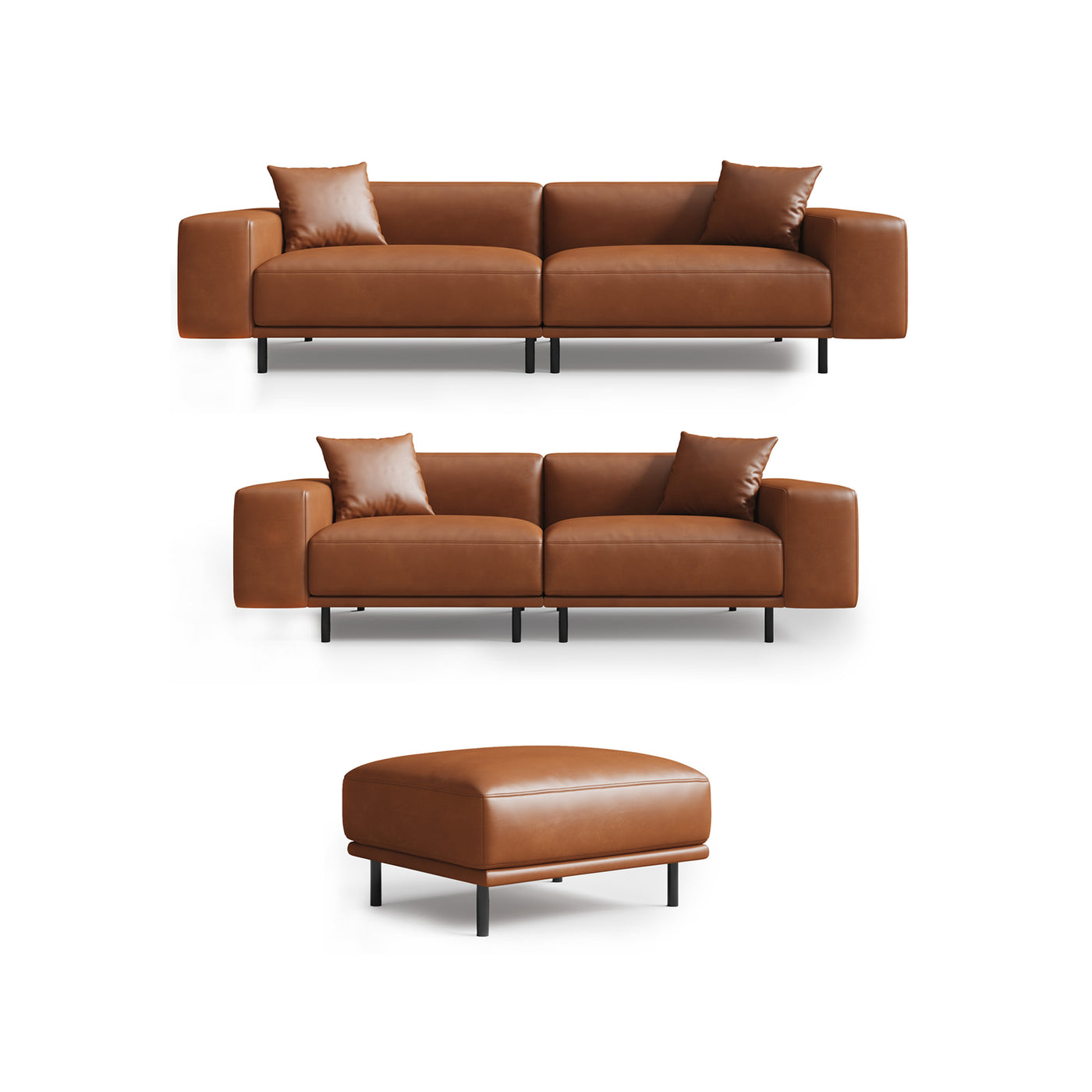 Noble Beige Leather Sofa Set and Ottoman