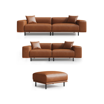 Noble Beige Leather Sofa Set and Ottoman