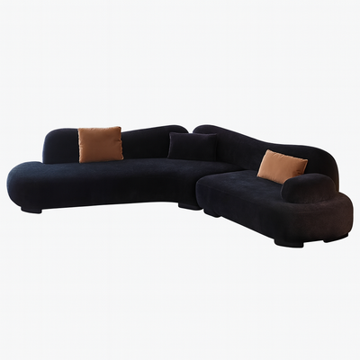 Velvet Curved Sectional Sofa in Midnight Black-Black-126"