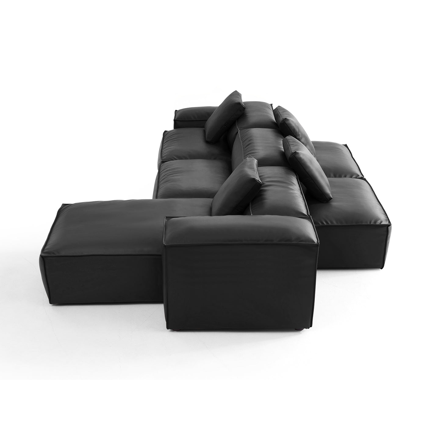 Flex Modular Black Genuine Leather Double Sided Sectional-Black-142.9"-Low & High