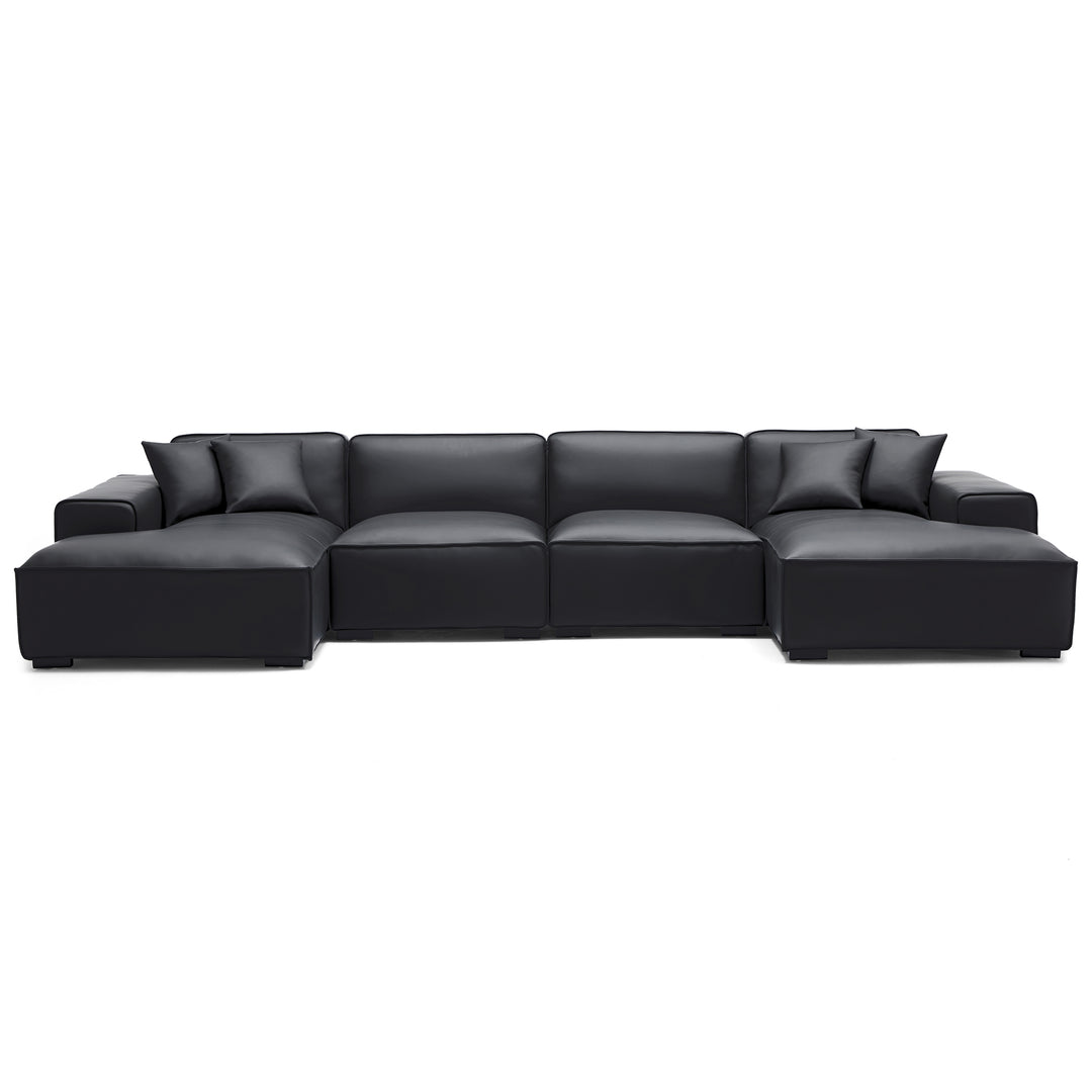 Domus Modular Black Leather Double Chaise Sectional, image size:1080x1080