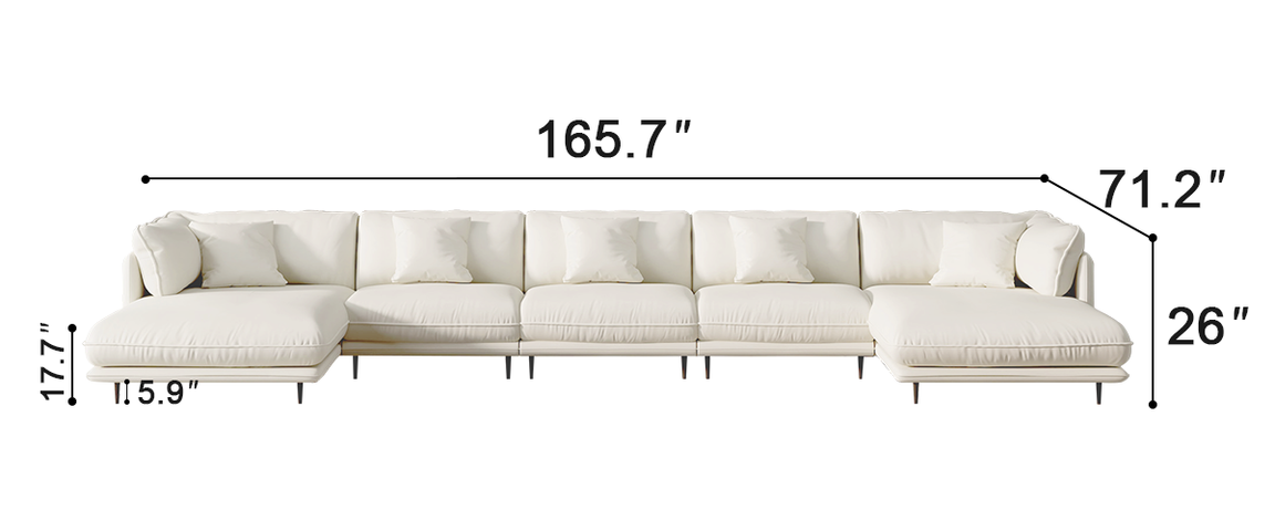 Vanilla Black Genuine Leather U-Shaped Sectional