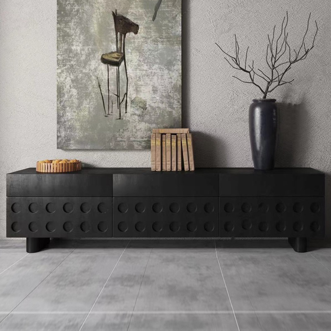 Circular Pattern Walnut TV Stand