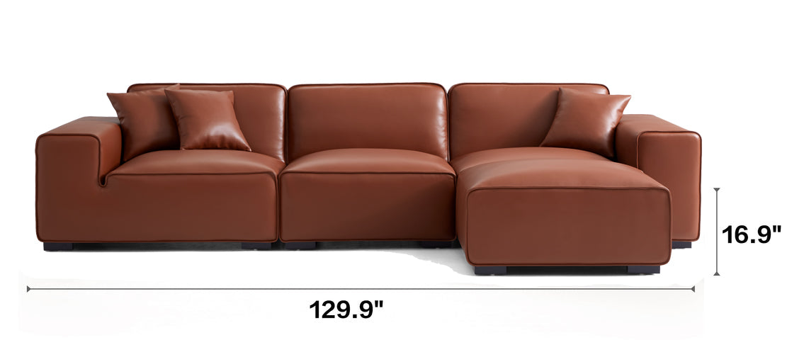 Domus Modular Brown Leather Sofa and Ottoman