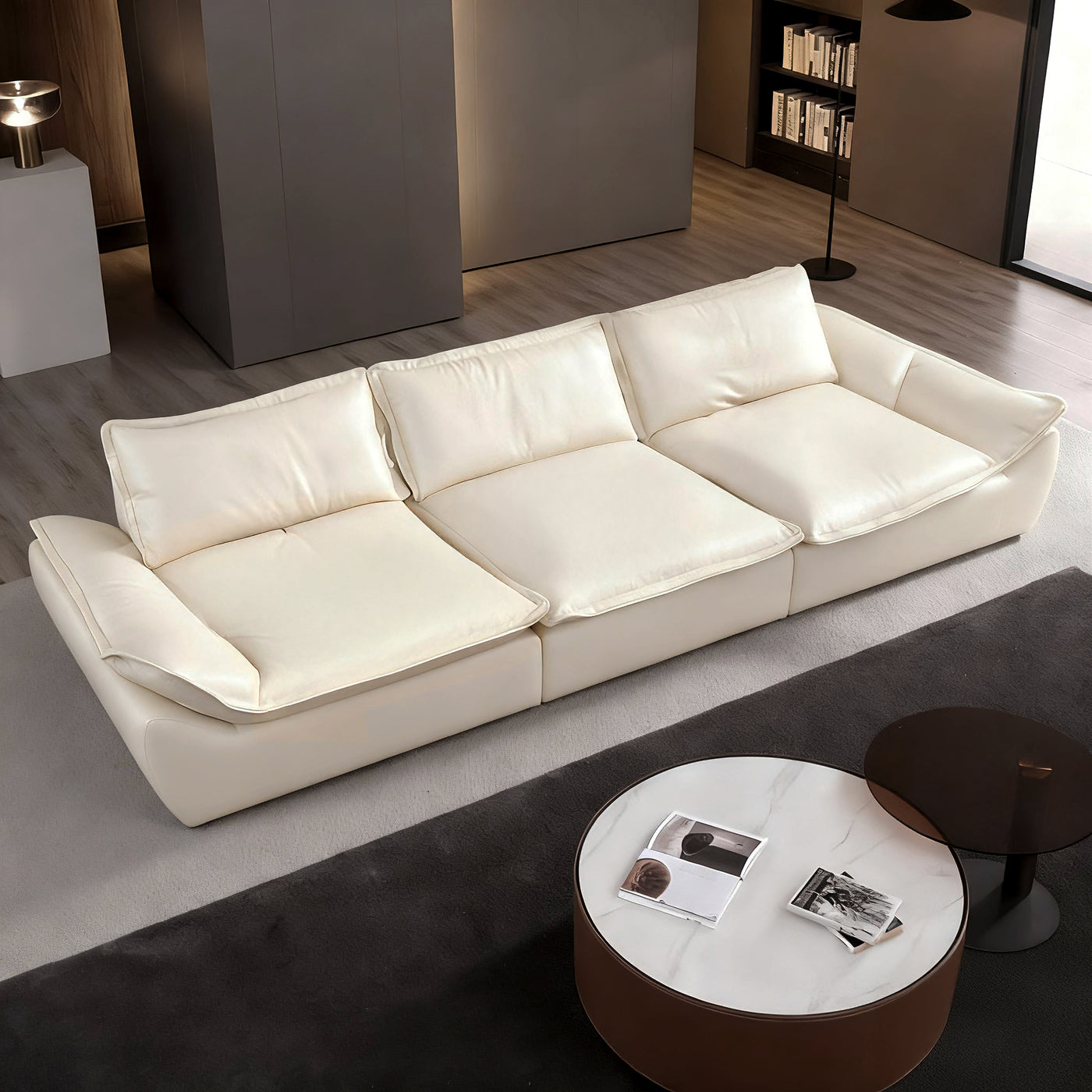 Raisa Vintage Leather Sailboat Sofa-Beige