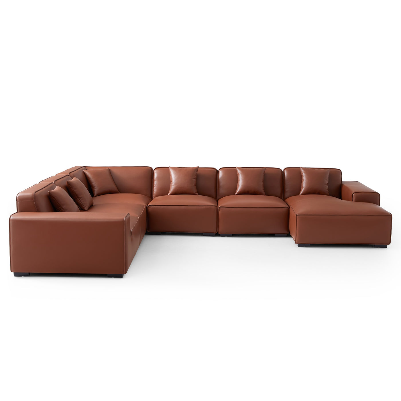 Domus Modular Beige Leather U Shaped Sectional-Brown-Facing Right