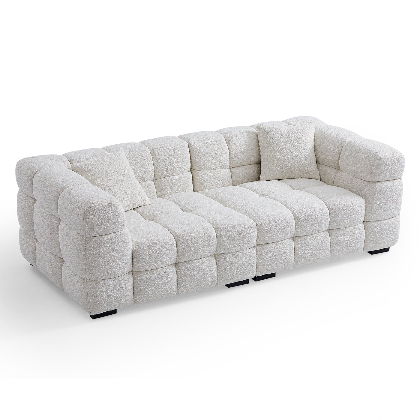 Cushy Cream Boucle Fabric Tufted Sofa-White